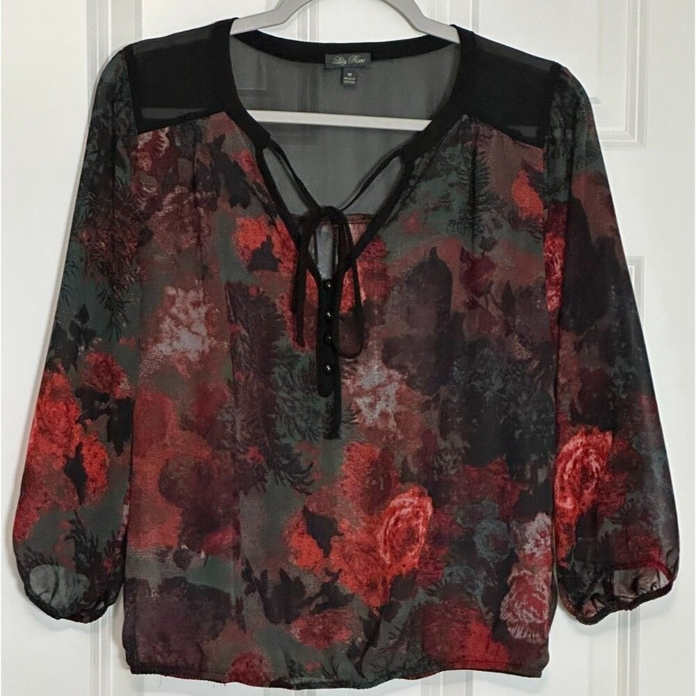 Lily Rose Sheer Floral Top M Fairy Dark Romantic Cottagecore Whimsigoth Boho‎